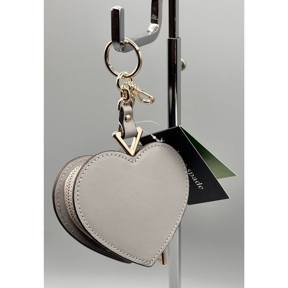Kate Spade KK753 Liv Heart Coin Purse Bag Charm Smooth Nimbus Grey Leather NWT - Picture 12 of 15